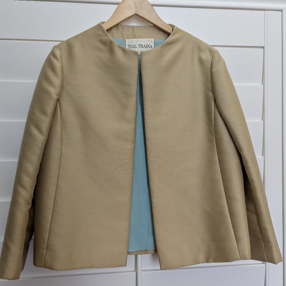 Teal Traina Women's Vintage Beige Suit and Blazer Designer Sakwitz Houston Small